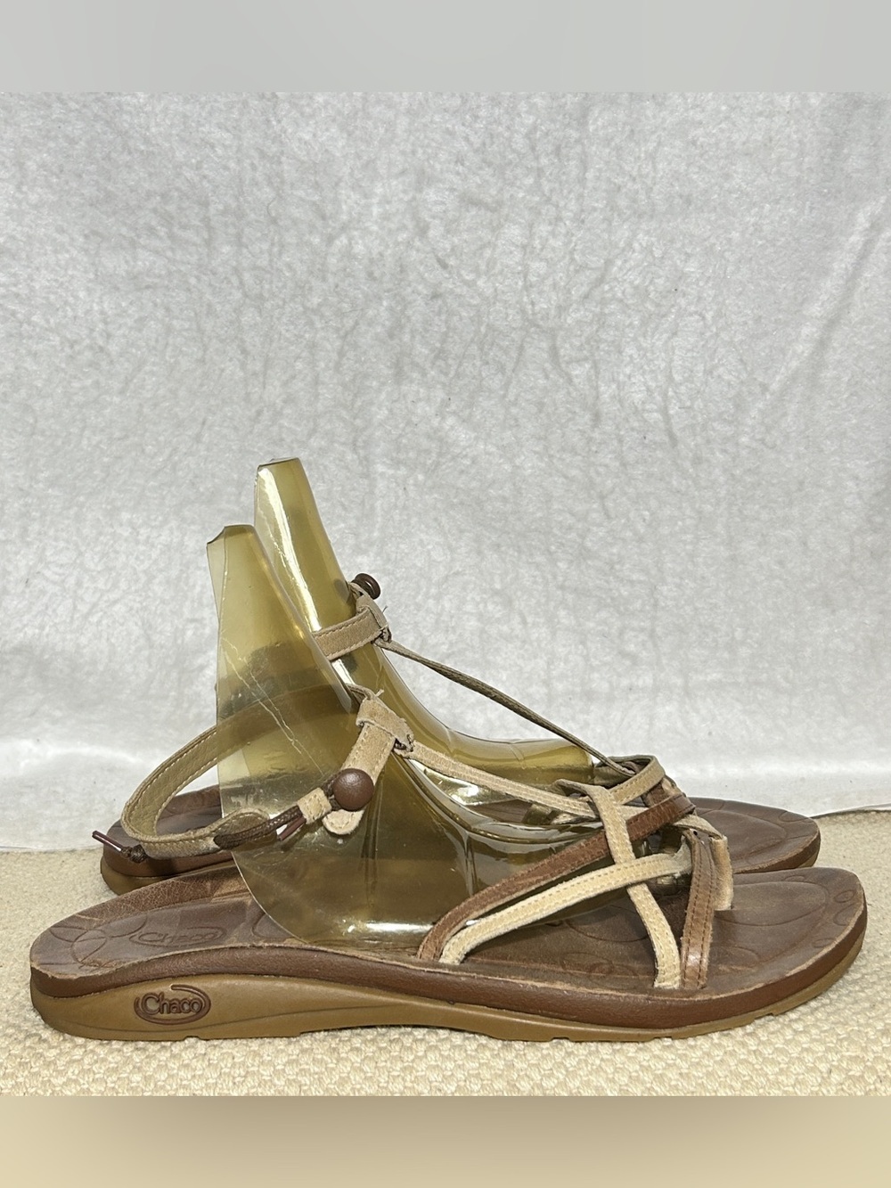 Chaco Women's Sofia Brown & Beigne Leather w/Bead Accents Strappy Sandals SZ
